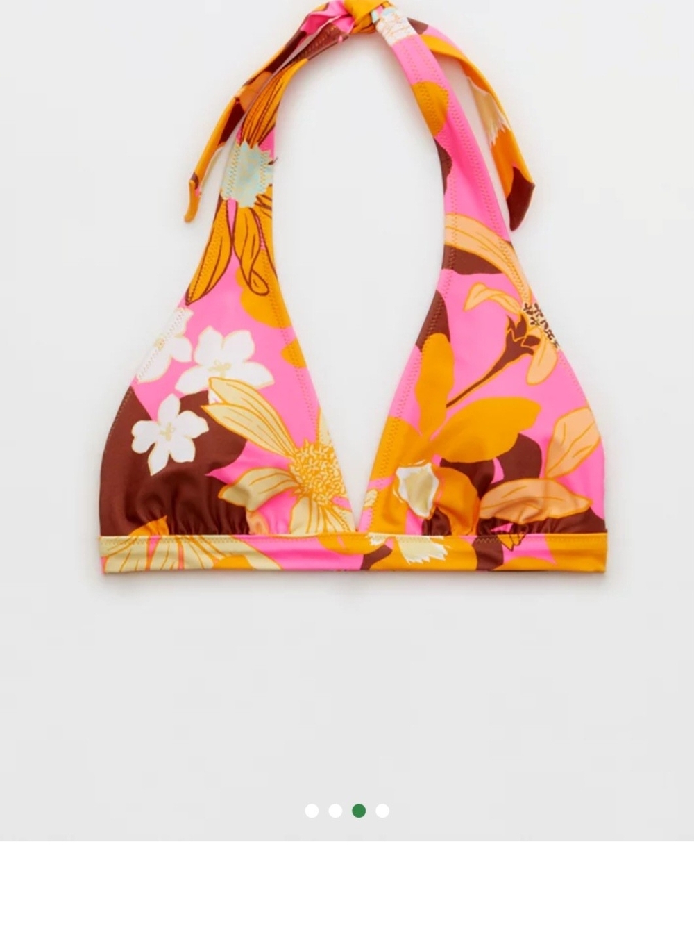 Aerie Pink Orange Floral Halter Bikini Top
